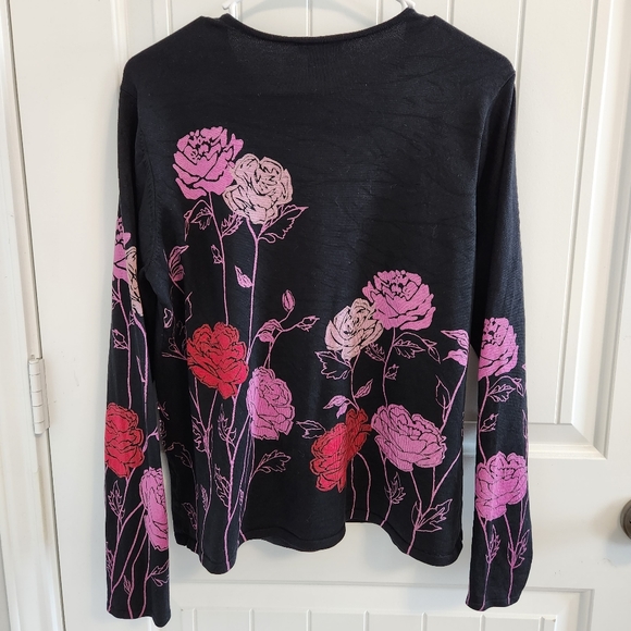 Obee Black Sweater with Pink & Red Roses Beaded 💖 - Picture 6 of 7